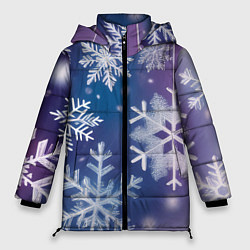 Куртка зимняя женская Снежинки на фиолетово-синем фоне, цвет: 3D-светло-серый