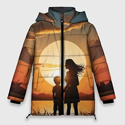 Куртка зимняя женская Мать и дитя на закате, цвет: 3D-черный