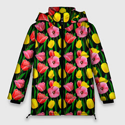 Куртка зимняя женская Colorful tulips, цвет: 3D-красный