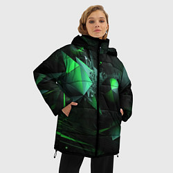 Куртка зимняя женская Геометрическая текстурная зеленая абстракция, цвет: 3D-красный — фото 2