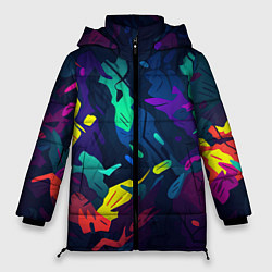 Куртка зимняя женская Яркая абстракция в стиле камуфляжа, цвет: 3D-красный