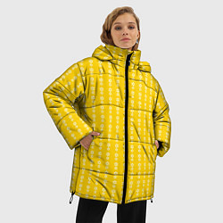 Куртка зимняя женская Жёлтый полосы в цветочек, цвет: 3D-черный — фото 2