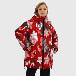 Куртка зимняя женская Рождественские паттерны, цвет: 3D-черный — фото 2