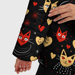 Куртка зимняя женская Паттерн с сердечками и котами валентинка, цвет: 3D-светло-серый — фото 2