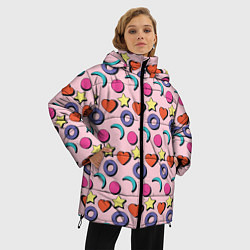 Куртка зимняя женская Современный узор с сердечной звездой и кругом, цвет: 3D-черный — фото 2