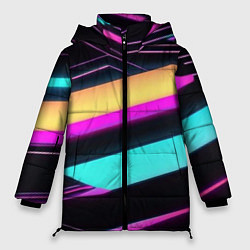 Куртка зимняя женская Косые полосы неона, цвет: 3D-черный