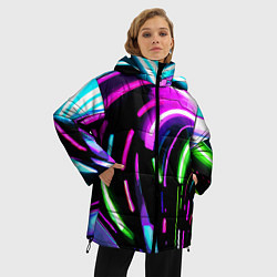 Куртка зимняя женская Неоновая экспрессивная абстракция, цвет: 3D-черный — фото 2