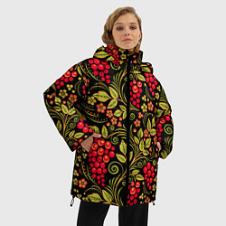 Куртка зимняя женская Хохломская роспись красные ягоды, цвет: 3D-черный — фото 2