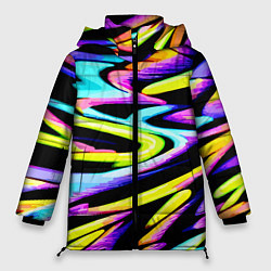 Куртка зимняя женская Экспрессивная неоновая абстракция, цвет: 3D-черный