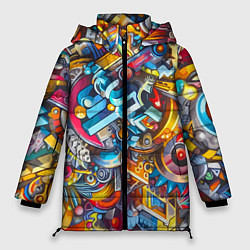 Куртка зимняя женская Фантазийный паттерн - граффити, цвет: 3D-красный