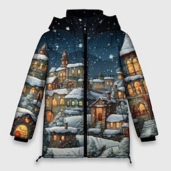 Куртка зимняя женская Новогодний городок ночной, цвет: 3D-черный