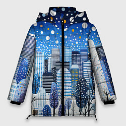Женская зимняя куртка Новогодний синий ночной город