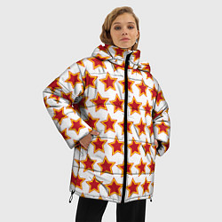 Куртка зимняя женская Красные звезды с контуром, цвет: 3D-черный — фото 2