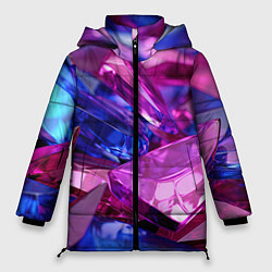 Куртка зимняя женская Розовые и синие битые стекла, цвет: 3D-черный