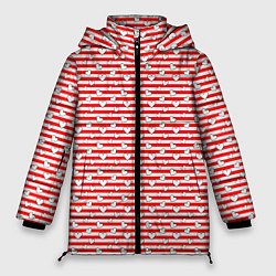 Женская зимняя куртка Маленькие сердечки красный полосатый