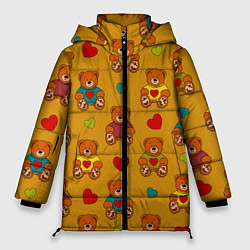 Куртка зимняя женская Игрушечные мишки и разноцветные сердца, цвет: 3D-светло-серый