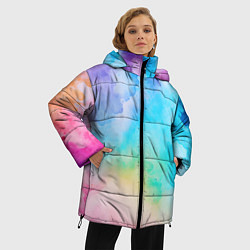 Куртка зимняя женская Цветные разводы акварели, цвет: 3D-красный — фото 2