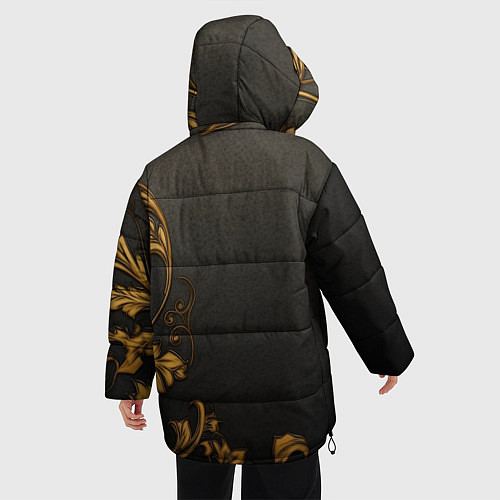 Женская зимняя куртка Объемные золотые узоры на черной ткани лепнина / 3D-Светло-серый – фото 4
