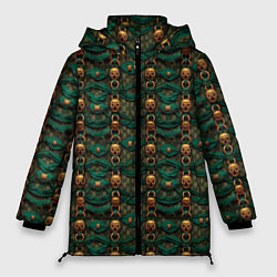 Женская зимняя куртка Зеленая ткань с золотыми заклепками