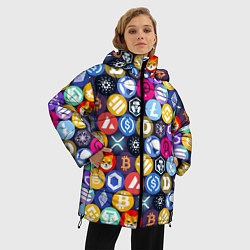 Куртка зимняя женская Криптовалюта Биткоин, Эфириум, Тетхер, Солана патт, цвет: 3D-светло-серый — фото 2