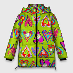 Женская зимняя куртка Разноцветные сердца в мексиканском стиле