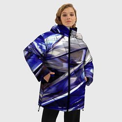 Куртка зимняя женская Синие и белые полосы абстракции, цвет: 3D-красный — фото 2