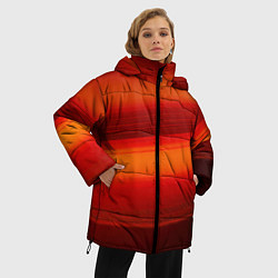 Куртка зимняя женская Красная изогнутая абстракция, цвет: 3D-черный — фото 2