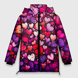 Куртка зимняя женская Множество сердец, цвет: 3D-красный