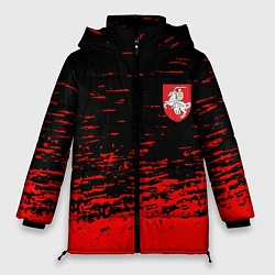 Куртка зимняя женская Герб Белоруссии краски красные, цвет: 3D-светло-серый