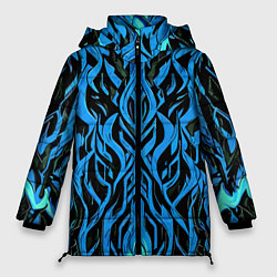 Женская зимняя куртка Синий узор на чёрном фоне