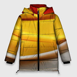 Куртка зимняя женская Желтая абстракция с оранжевой волной, цвет: 3D-черный