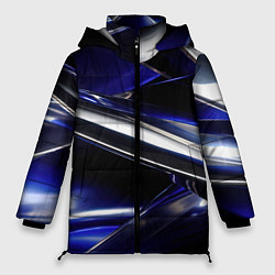 Куртка зимняя женская Синие и серебреные абстрактные полосы, цвет: 3D-черный