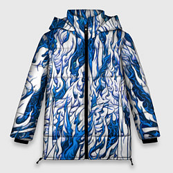 Куртка зимняя женская Белый и синий узор, цвет: 3D-черный