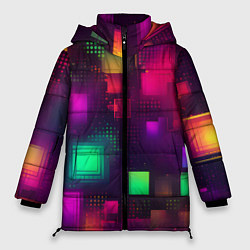 Куртка зимняя женская Разноцветные квадраты и точки, цвет: 3D-светло-серый
