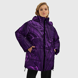 Куртка зимняя женская Абстакция на темно фиолетовом, цвет: 3D-черный — фото 2