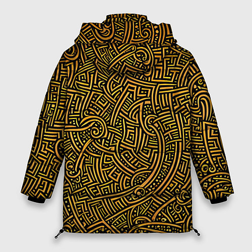 Женская зимняя куртка Золотые узоры на черном фоне / 3D-Красный – фото 2