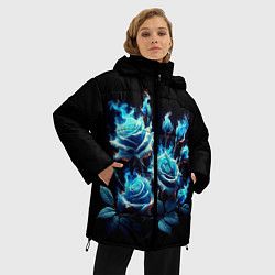 Куртка зимняя женская Розы в голубом огне, цвет: 3D-светло-серый — фото 2