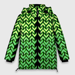 Куртка зимняя женская Зелёные стрелки на чёрном фоне киберпанк, цвет: 3D-светло-серый
