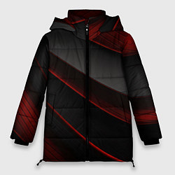 Женская зимняя куртка Красная абстракция с черными линиями