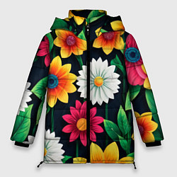 Куртка зимняя женская Цветочный конtrast, цвет: 3D-светло-серый