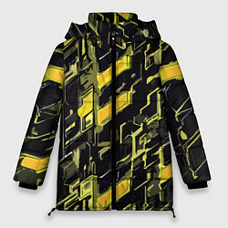 Куртка зимняя женская Жёлтые неоновые линии, цвет: 3D-светло-серый