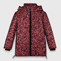 Куртка зимняя женская Паттерн мелкая мозаика тёмно-розовый, цвет: 3D-черный
