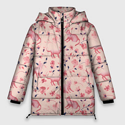 Женская зимняя куртка Розовый паттерн с цветами и котиками