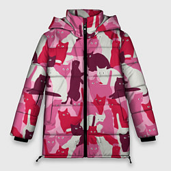 Куртка зимняя женская Розовый кошачий камуфляж, цвет: 3D-красный