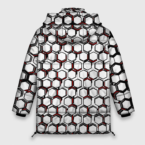 Женская зимняя куртка Киберпанк узор из шестиугольников красный / 3D-Красный – фото 2