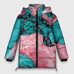Куртка зимняя женская Розово-бирюзовый мрамор, цвет: 3D-красный