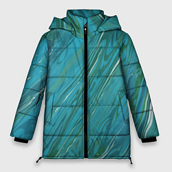 Куртка зимняя женская Жидкая текстура оттенков морской волны, цвет: 3D-черный