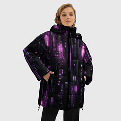 Куртка зимняя женская Киберпанк светящиеся фиолетовые элементы, цвет: 3D-светло-серый — фото 2