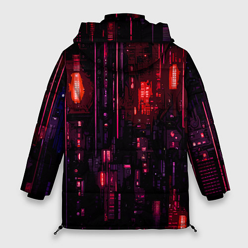 Женская зимняя куртка Киберпанк светящиеся красные элементы / 3D-Красный – фото 2