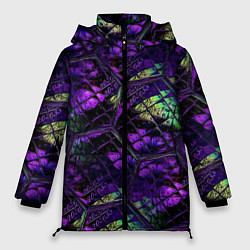 Куртка зимняя женская Бабочки в фиолетовом креативном узоре, цвет: 3D-черный